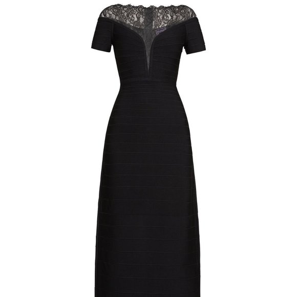 Herve Leger Black Lace Bandage Bodycon Evening Gown Long Dress Maxi - Picture 4 of 6